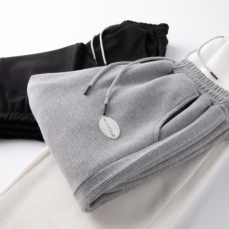 2023 Waffles Sweat Pants Men's Winter Fashion All-match Trendy Brand Sports Pants Loose Leg fleece-lined Casual Pants