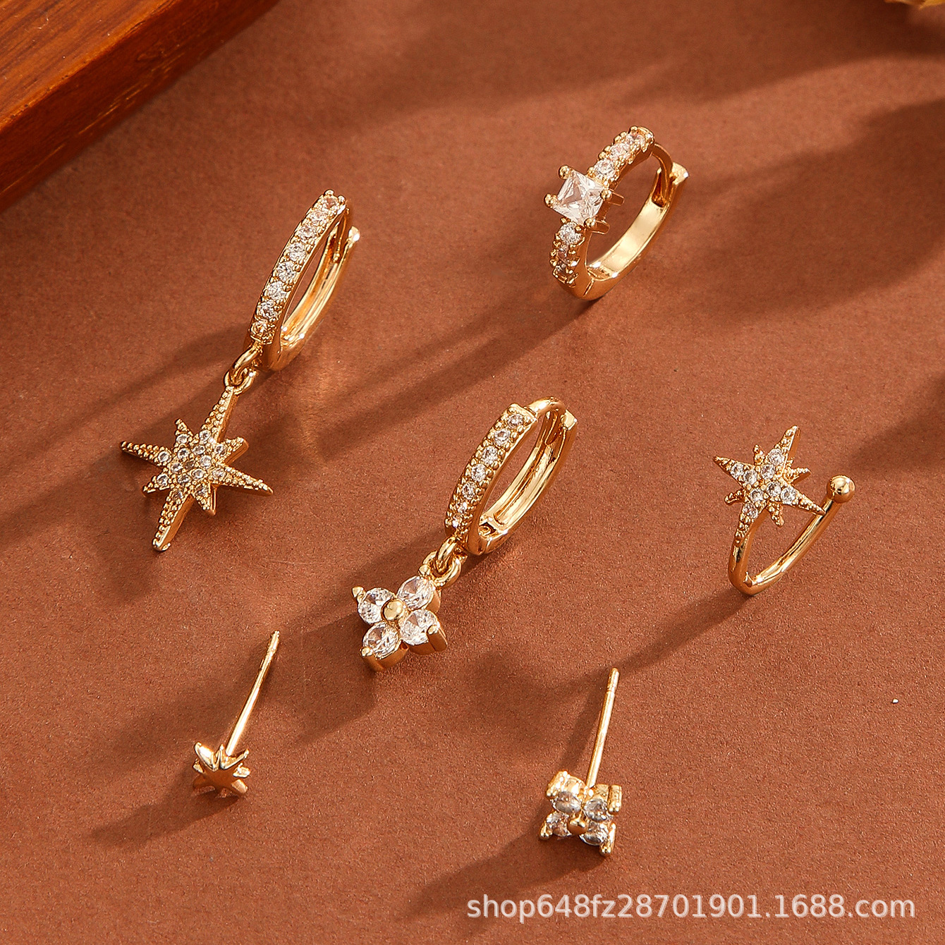 Fashion simple versatile eight mans star pendant earrings suit suitable for women to wear niche high-end earrings