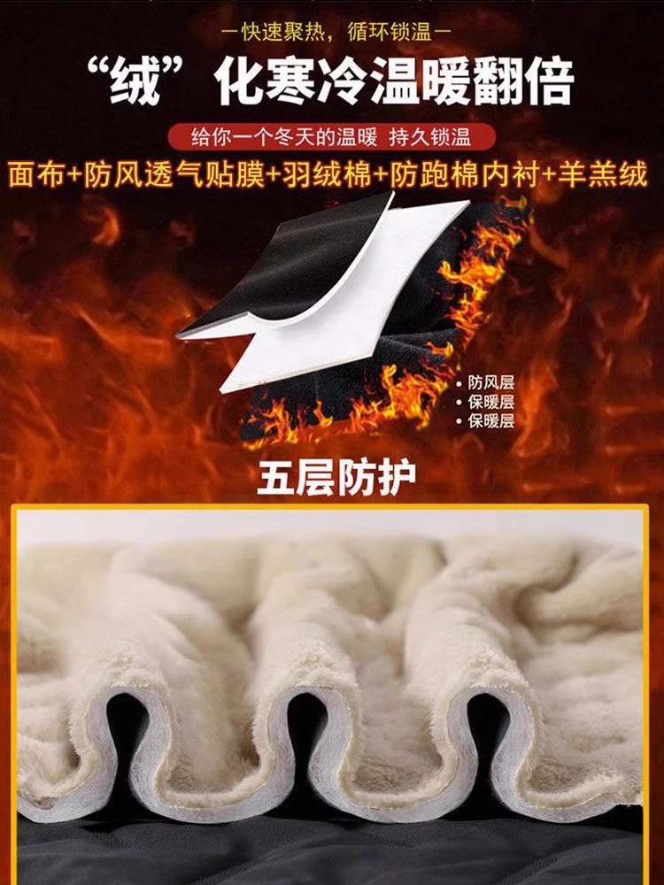 Dad Winter Casual Lamb Velvet fleece-lined Thickened Winter Outer Wearing Warm Loose Straight Down Cotton Windproof Pants