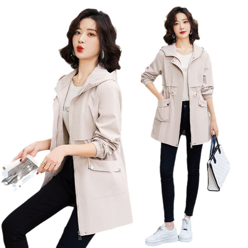 Spring and Autum Thin Windbreaker Women's Mid-Length 2025 New Korean Style Slim Casual Western Style Small Outwear Jacket