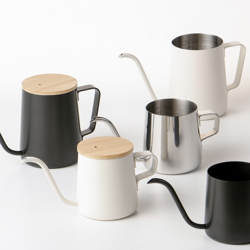Full Hanging Ear Hand Pot Bamboo Cover Internal Scale 304 Stainless Steel Hand Pot Precision 4MM Water Outlet Long Nipple Coffee Pot