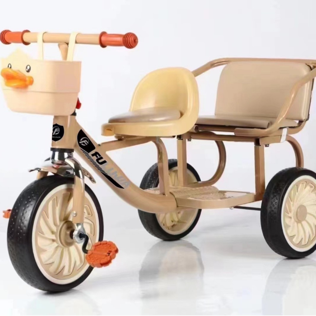 Two-seat two-person children's tricycle bicycle hand push pedal tricycle baby stroller for men and women foreign trade stroller