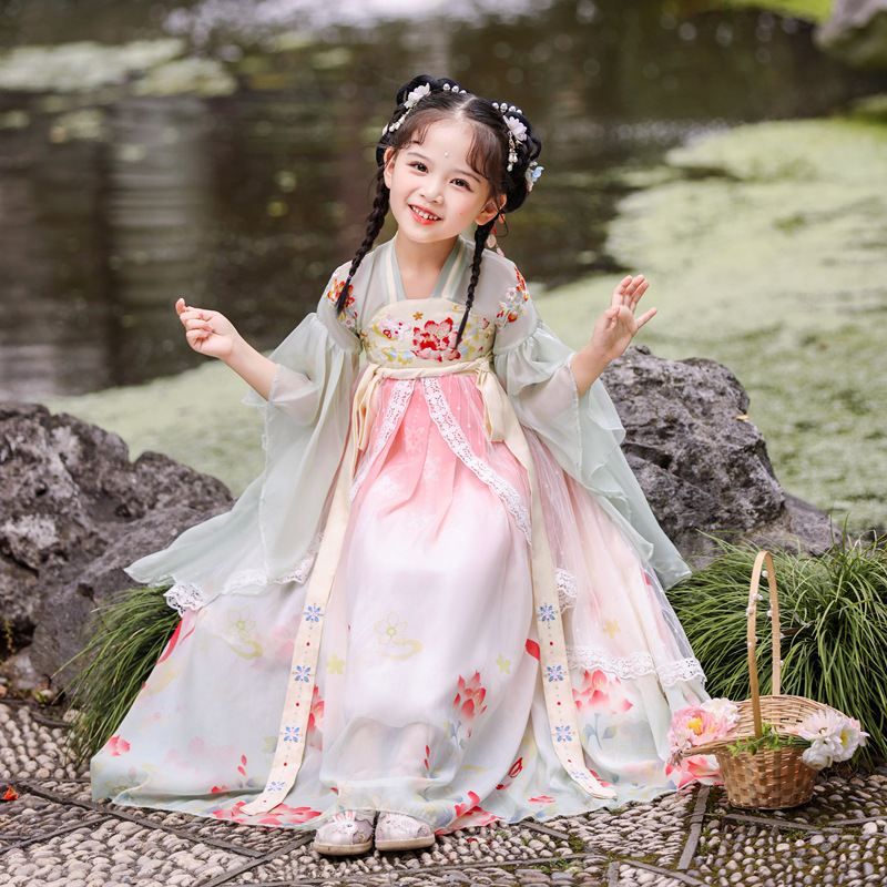 Han Dynasty Girls Summer Thin Chinese Style Kidsren's Super Fairy Tang Suit Skirt Girls Ancient Style Dress 2025 New Style
