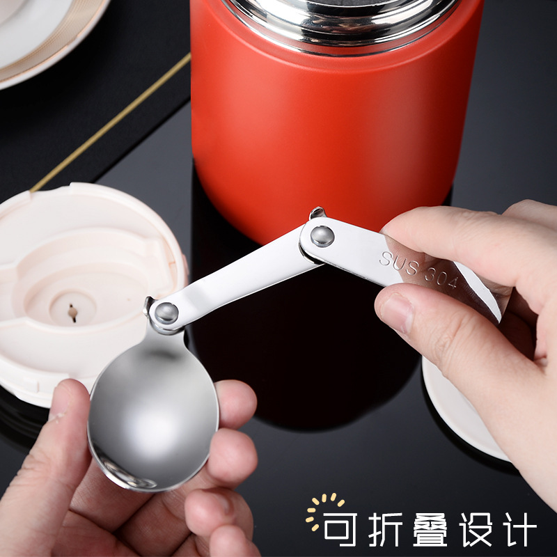 Outdoor travel creative portable tableware braised beaker 304 stainless steel folding spoon fruit fork student canteen