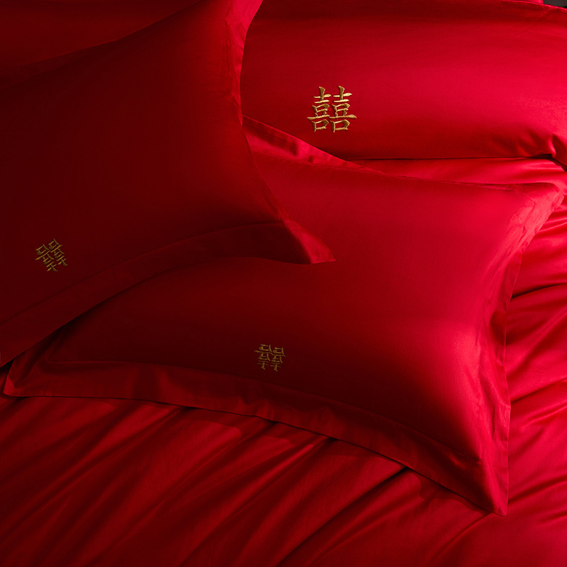 Class A New High-grade Xinjiang Long-staple Cotton Wedding Four-piece Set Pure Cotton Quilt Cotton Red Wedding Dragon and Phoenix Quilt Cover