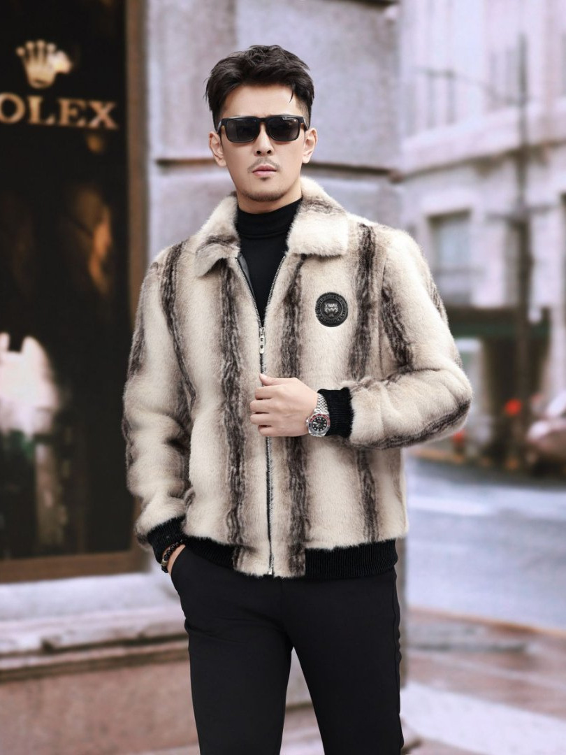 Tiger Pattern Mink Outwear Men's Whole Mink Real Mink Short Mink Haining Fur Outwear Men's 2025 Winter New Manufacturer
