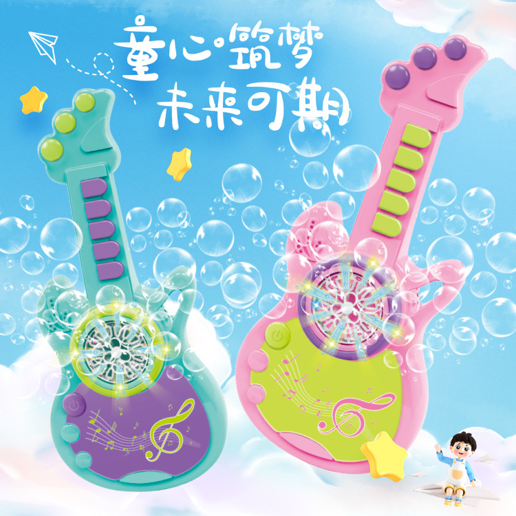New product children saxophone guitar bubble machine automatic light musical instrument 12 hole electric bubble machine wholesale