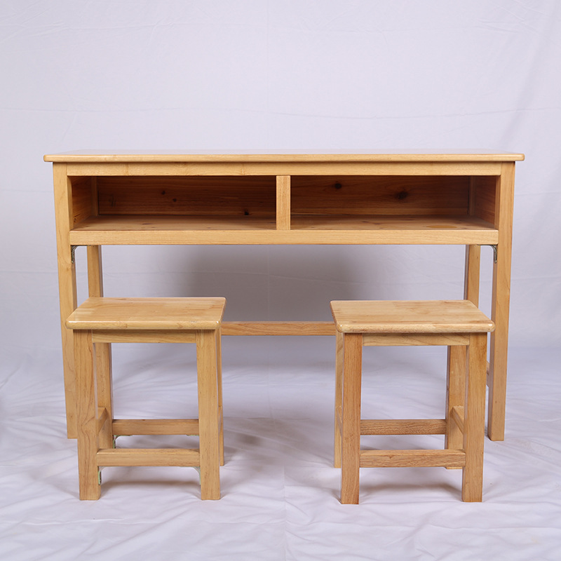 Solid Wood Double Desk and Chair Home Desk and Chair Set Junior High School Primary School Students Children Oak Multi-Functional Learning Desk