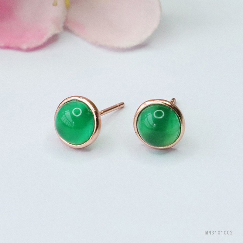 As soon as Yu S925 silver inlaid with natural green agate earrings chalcedony earrings jewelry factory wholesale generation MN3101002