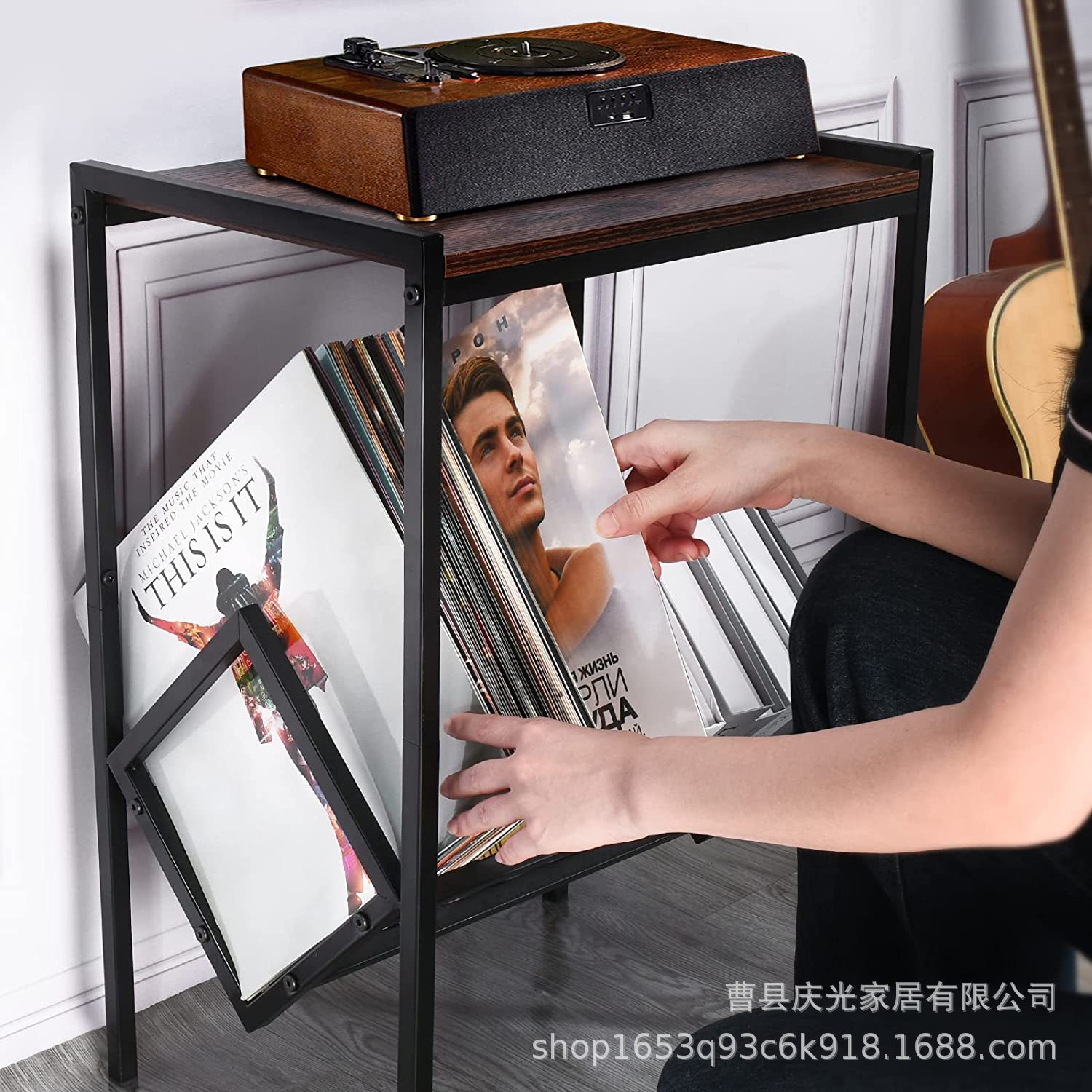 Iron double-layer vinyl record rack bedroom living room recorder side table living room record rack storage rack