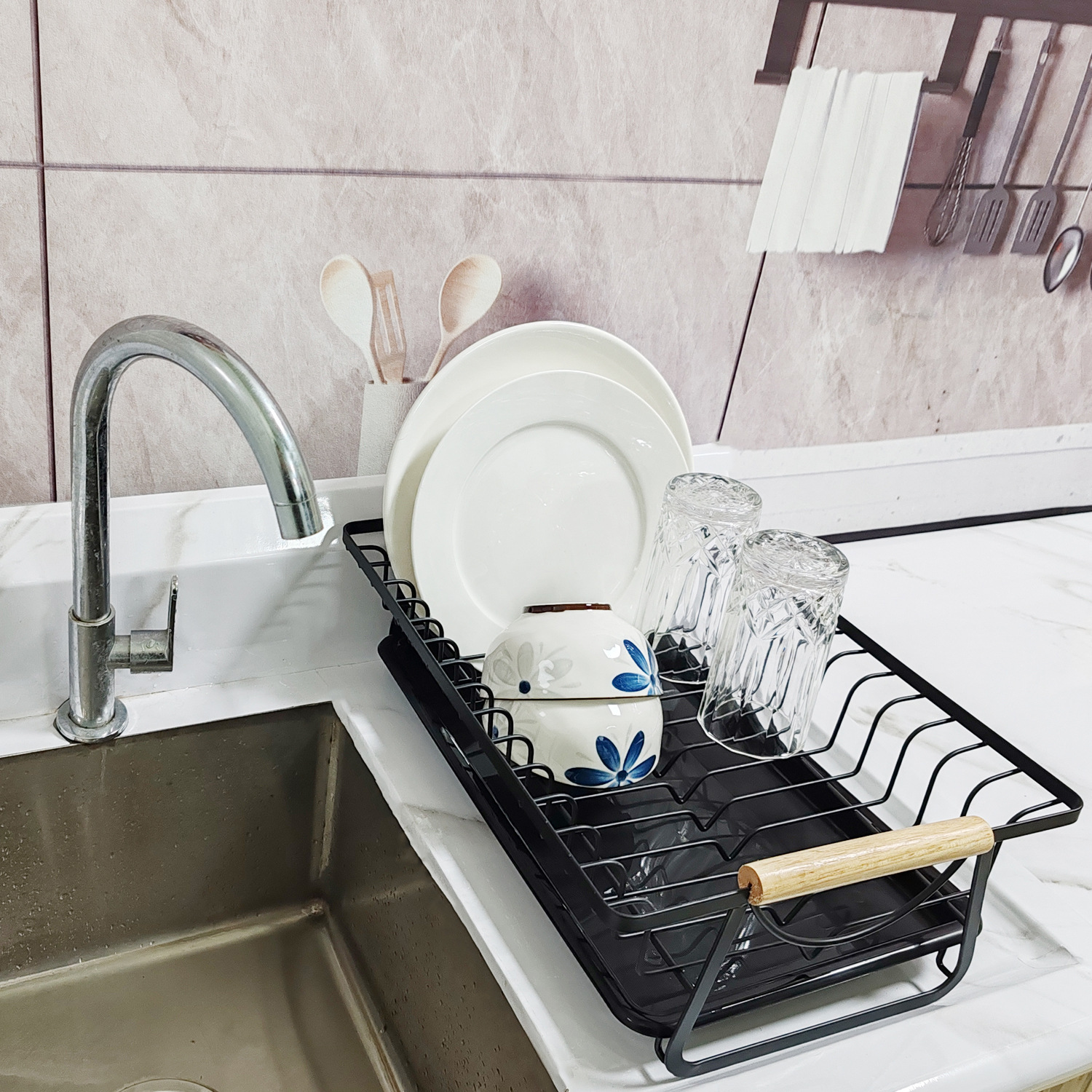 Japanese-style Kitchen Dish Rack Table Top Dish Cabinet Water Filter Storage Rack Dish Storage Basket Dish Rack