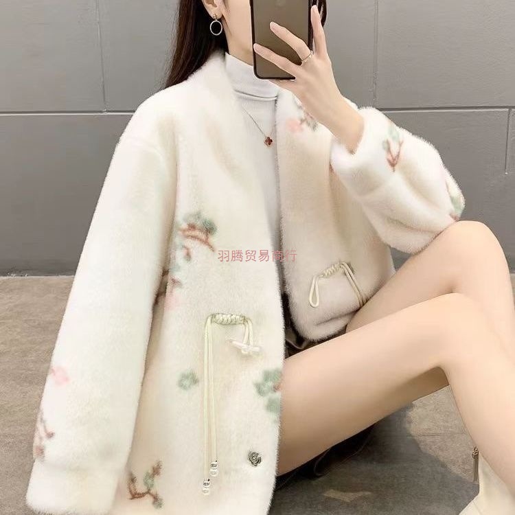 Chinese Style New Chinese Style Outwear Autumn and Winter Thickened Imitation Fur Printed Mink Style New Slim Outwear Fashionable Women's Clothing