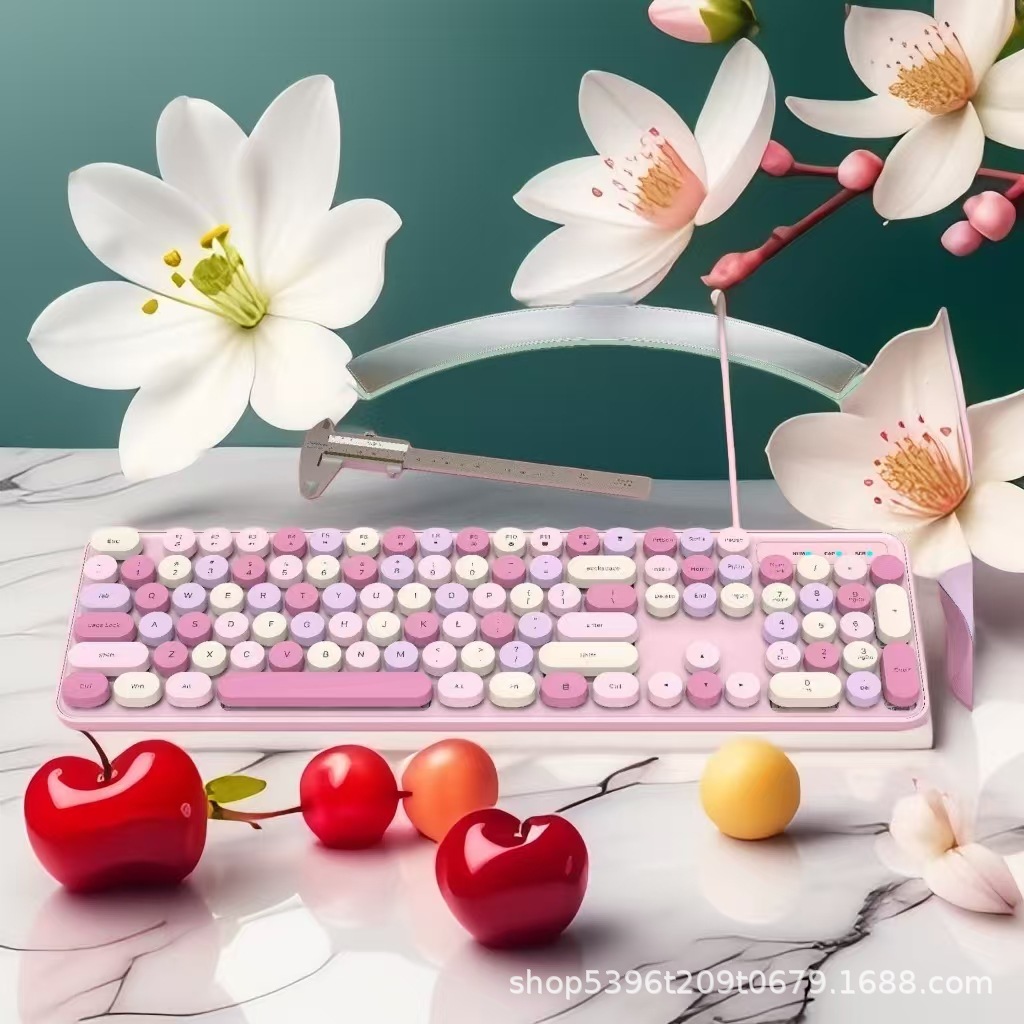 Factory Direct Retro Wireless Keyboard suit Hot-selling Macaron Mouse Office Mouse and Keyboard for Home
