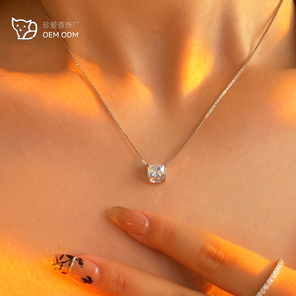 Ожерелье Angel's Kiss из моиссанита 925 стерлингового серебра для женщин, цепочка на ключицу, гипоаллергенная подвеска, не тускнеет, международная сертификация