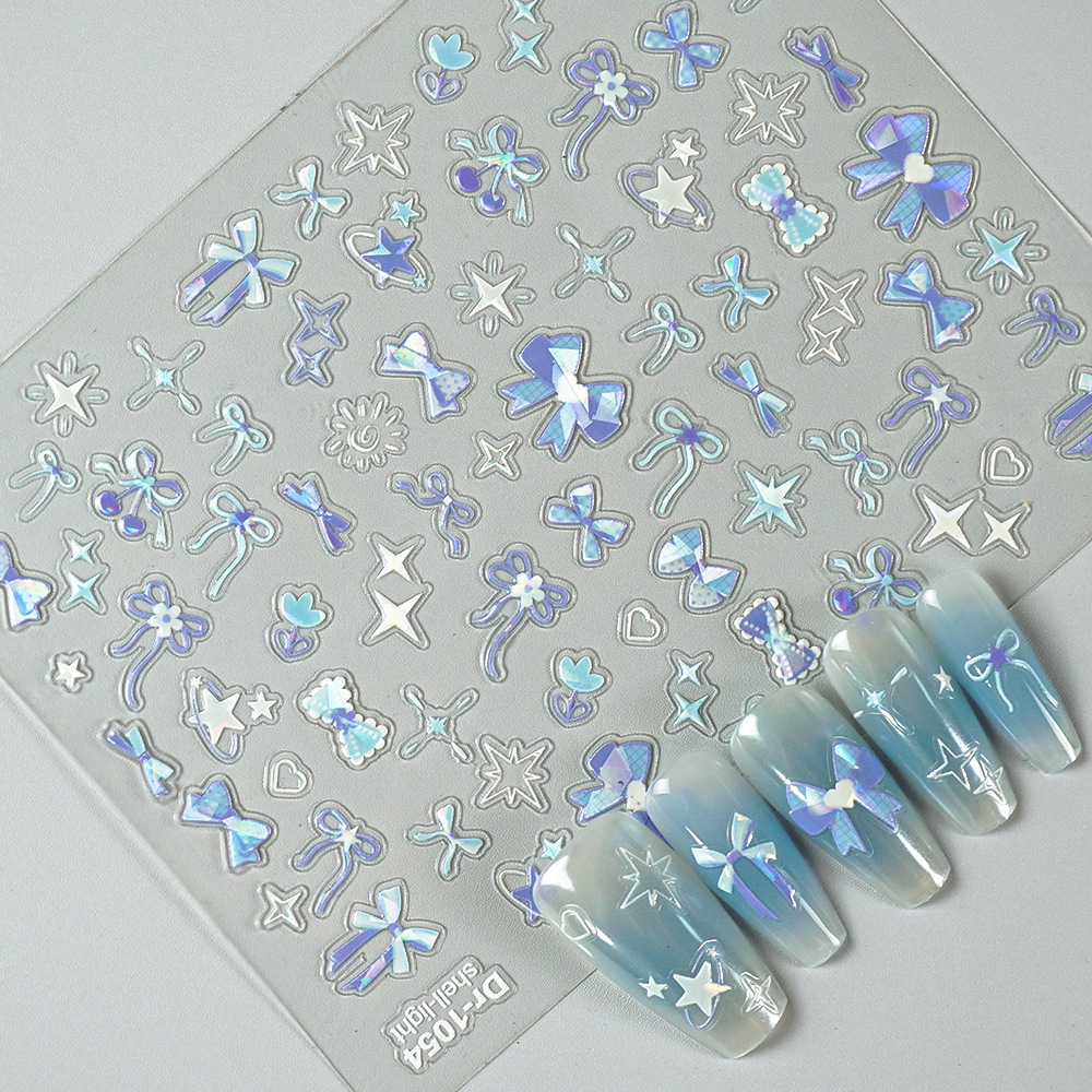 Redanco new 5D embossed pink blue bow shell light nail stickers stereo nail decals Dr-1054
