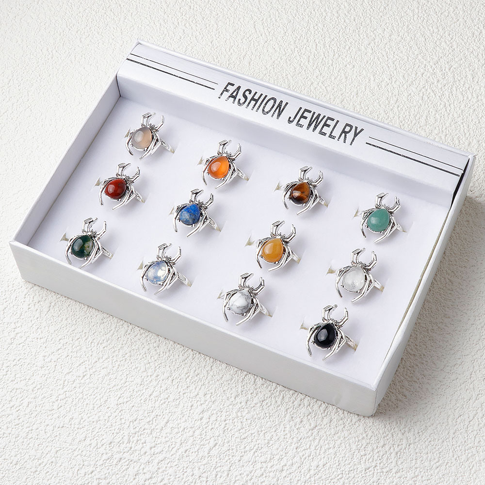 Кольцо из натурального кристалла агат, инкрустированное, стиль панк, аксессуары на Хэллоуин