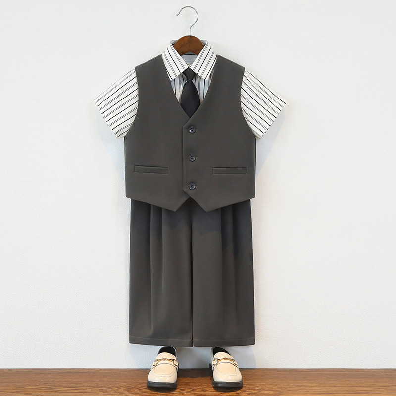 Children's Suits, Boys' Spring and Summer Casual and Handsome Vest Sets, Flower Girl's One-Year-Old Dress, Boy's Host Photography Performance Clothing