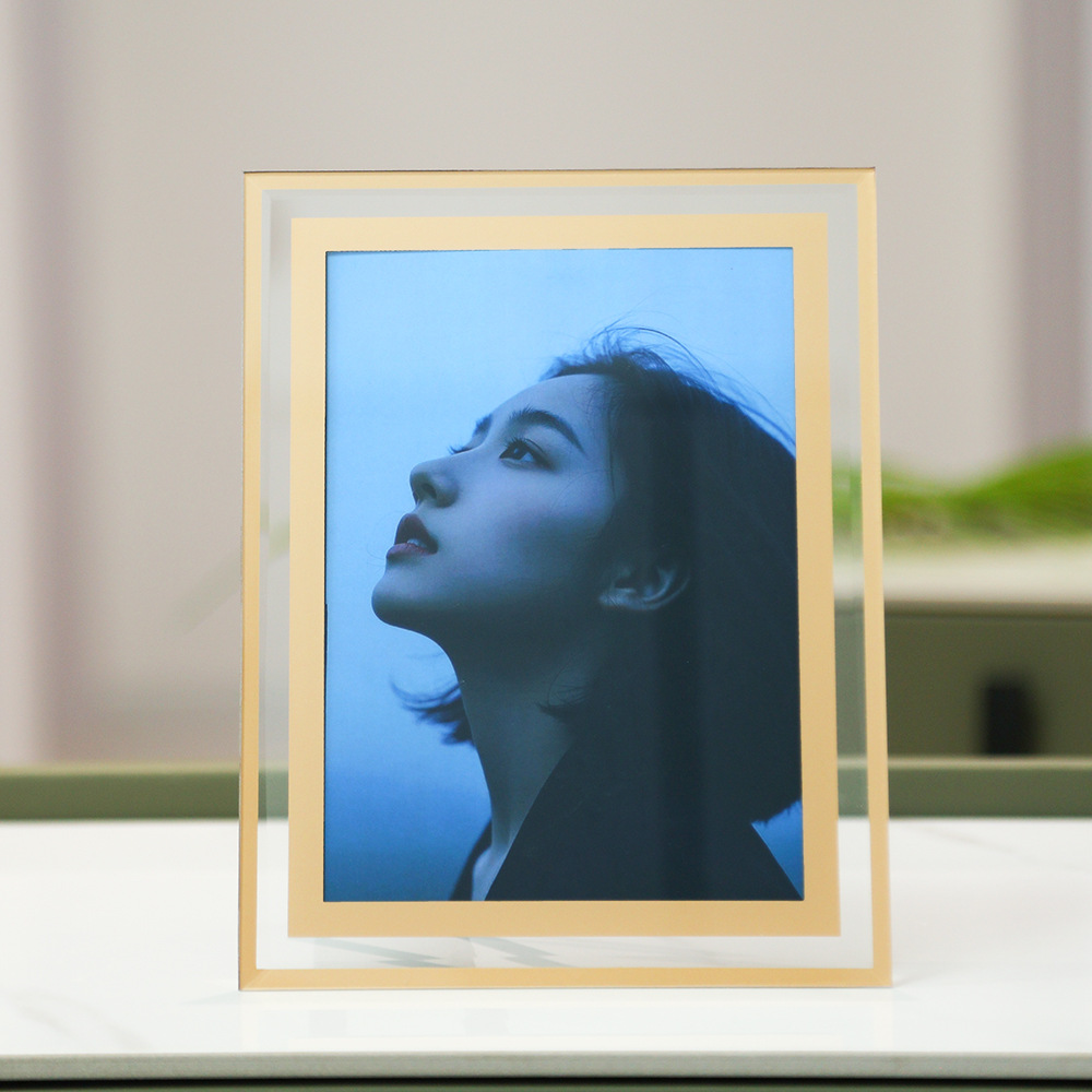 Crystal Glass Photo Frame Wholesale Photo Studio Photo Display Frame Table Two-Color Printing Family Photo Framed Photo Frame