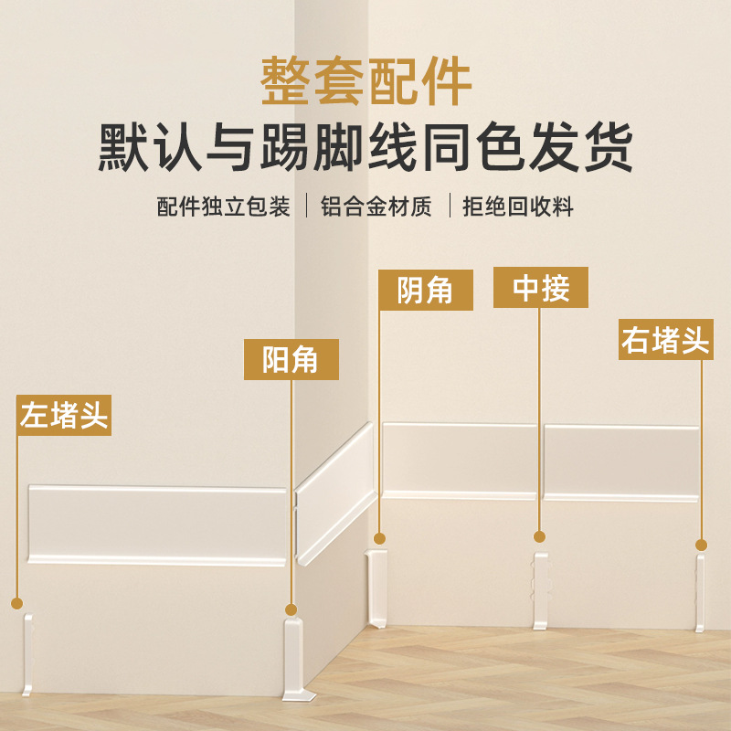 Aluminum Alloy Thickened Skirting Line Metal Buckle Type Ultra-thin Arc 4cm/6/8cm Very Narrow Corner Footline