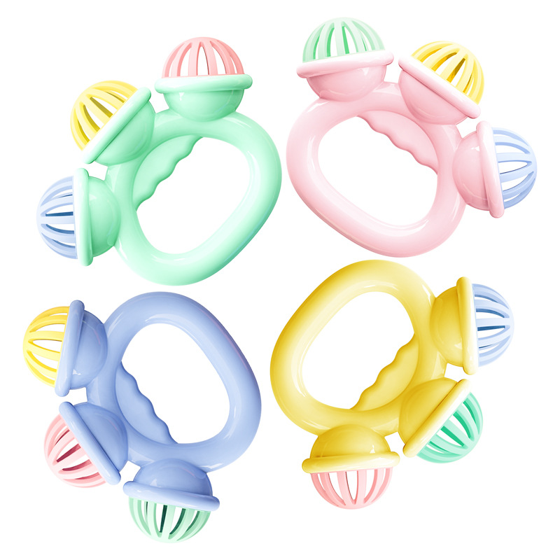 Children's Boys and Girls Educational Bell Three-head Rattle Toys 0-3-6-12 Months 1 Year Old Infants Cross-border Hot Selling
