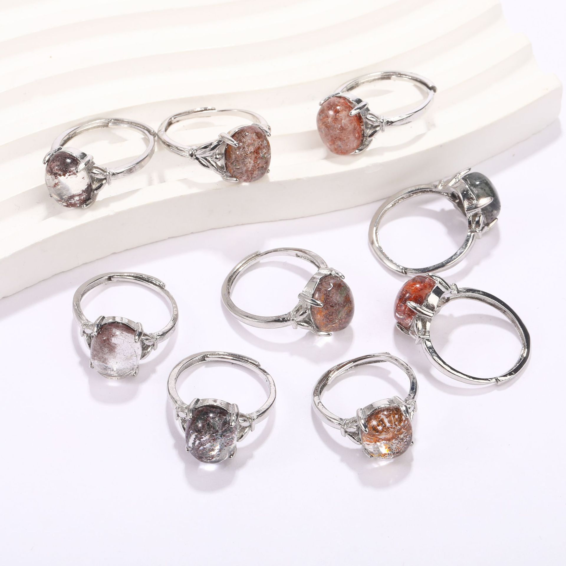 Кольцо из натурального кристалла четырех сезонов, регулируемое, ювелирный подарок