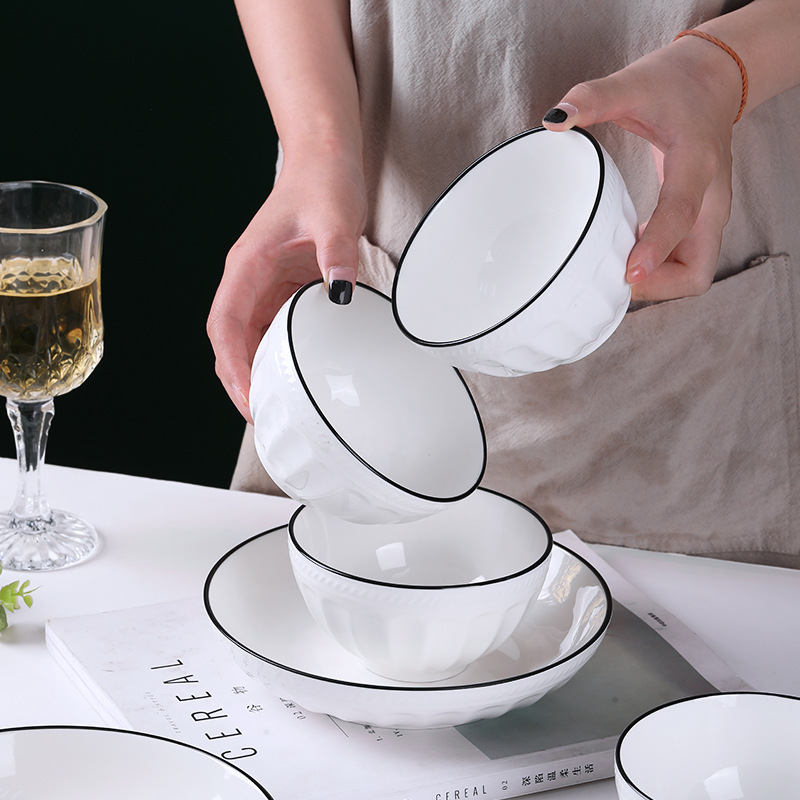 New Lotus Four Plates, Six Bowls, Ten-Piece Tableware Set, European-Style Combination Underglaze Color Process, Microwaveable Rice Bowl