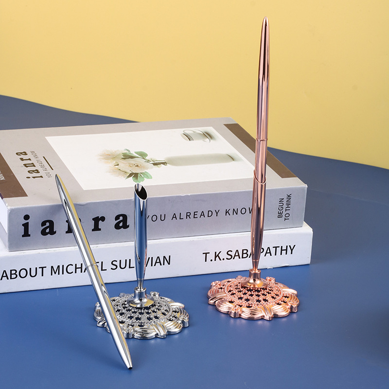 Table pen pedestal set copper rod electroplating gift advertising pen Enterprise Bank counter signature pen manufacturers wholesale