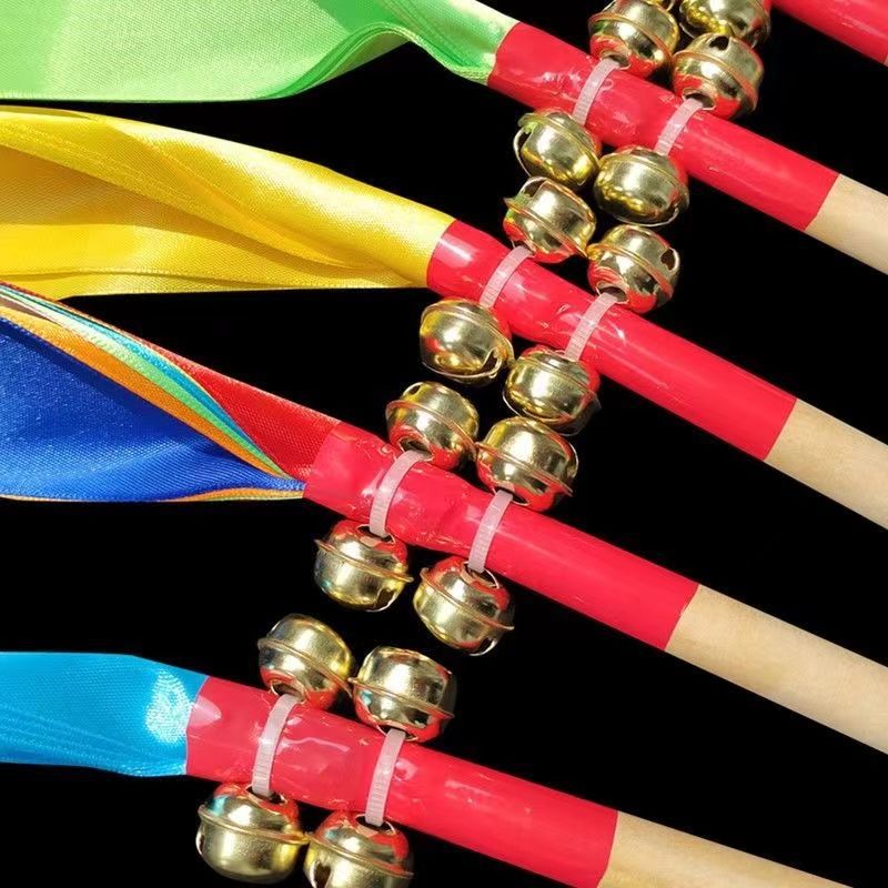 Kindergarten Light Equipment Flower Stick Morning Exercise Handheld Props Dance Chair Wooden Stick Wooden Stick Ringing Bell Small Stool Stick