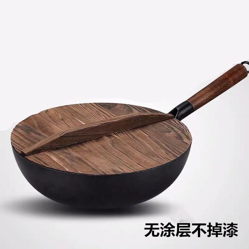Factory wholesale Zhangqiu old-fashioned iron pans thickened non-stick uncoated wok forged ancient iron pans household gift pans