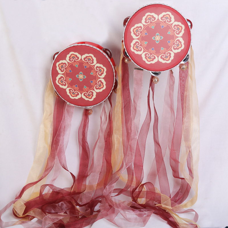 Тамбурин для танцев Дуньхуан, верхний барабан, реквизит для танцев, лента, классический танец