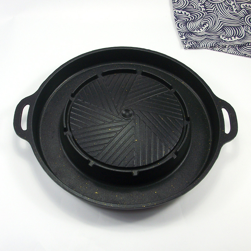 Korean Non-Stick Round Hot Pot and Grill Combo Stove Cassette Stove Small Hot Pot Outdoor Barbecue Plate Ks 380 Maifan Stone Grill Pan