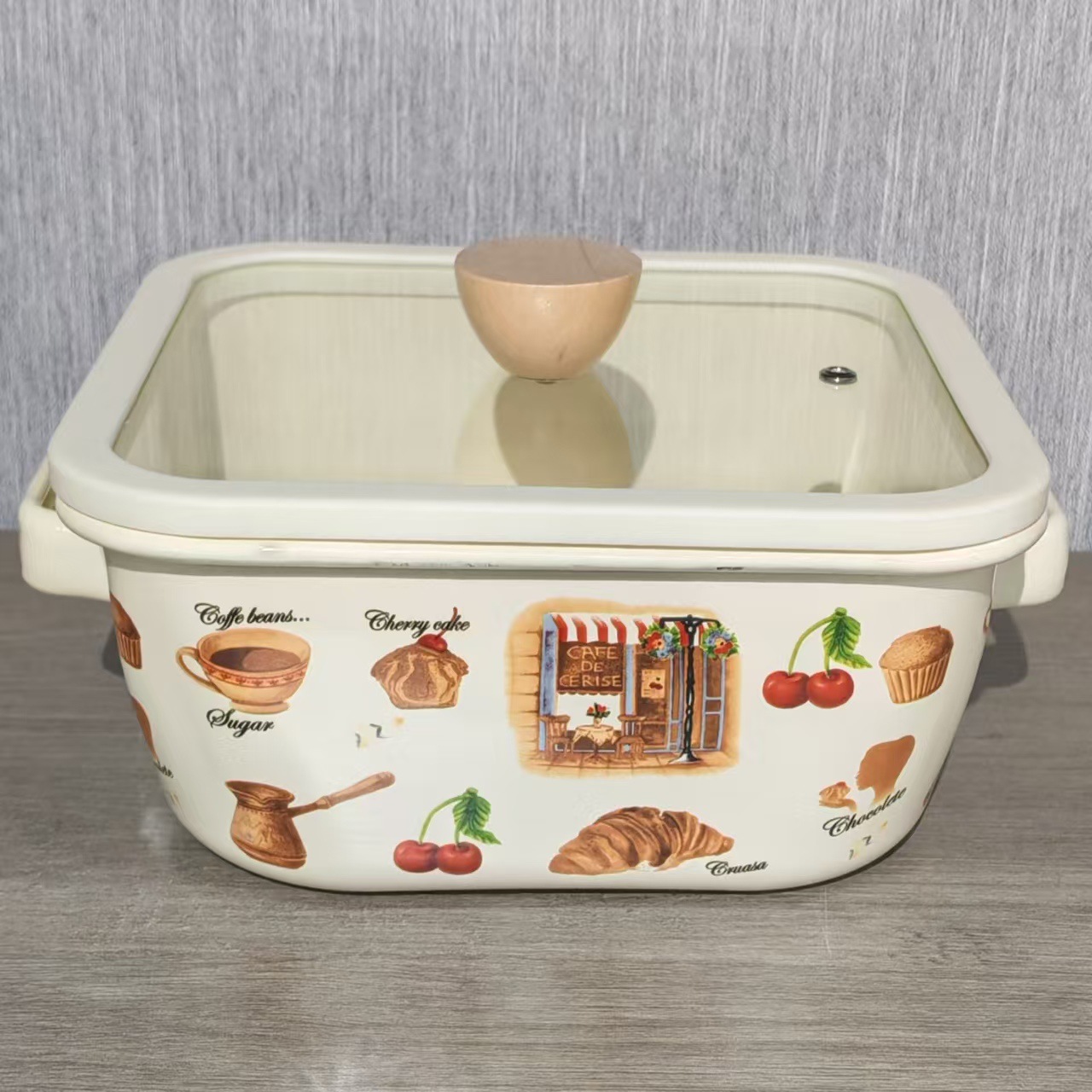 Enamel square pot household thickened enamel square pot double-ear stew pot cooking noodles soup hot pot induction cooker gas Universal