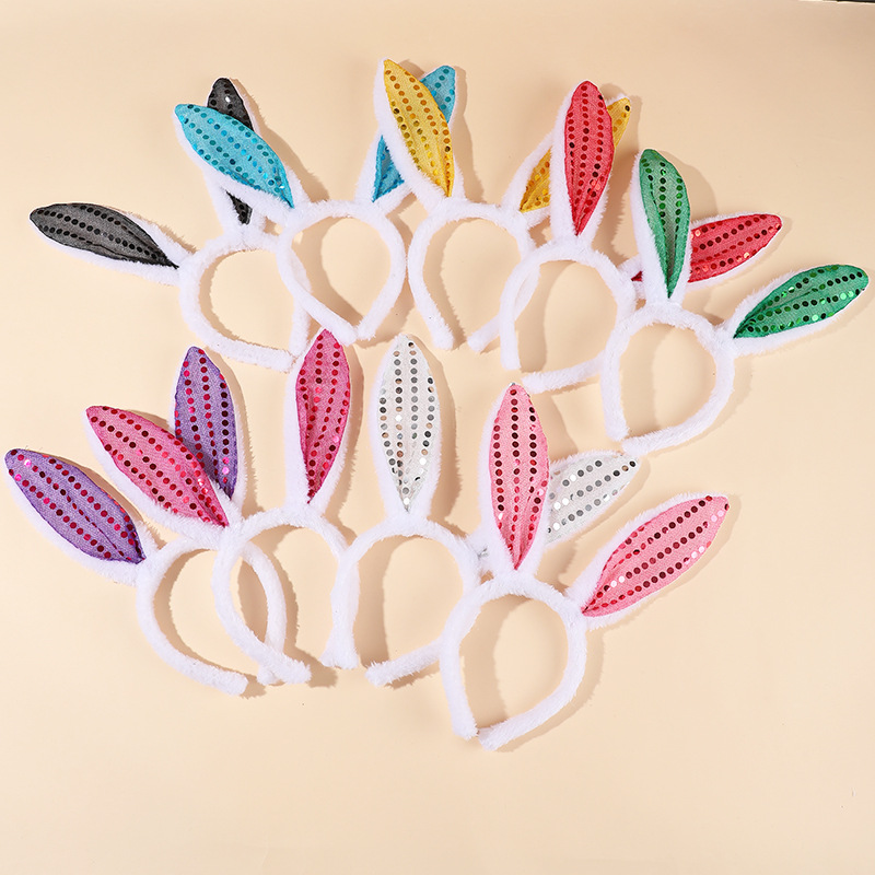 B0141 Easter Christmas Stuffed Rabbit Headband Halloween Day Party Nightclub with Wire Rabbit Ears Headband