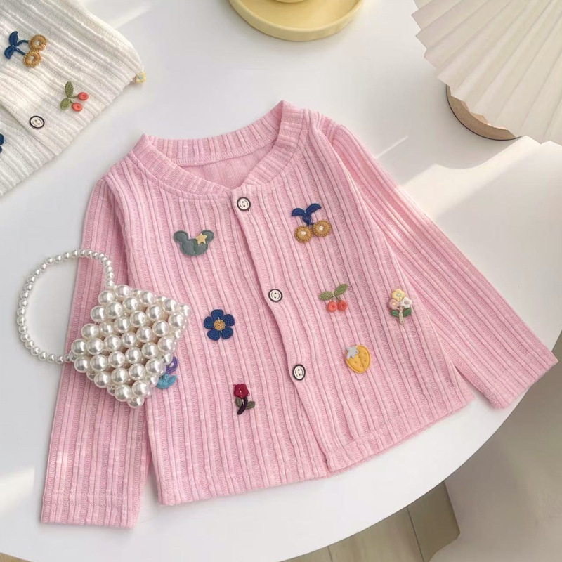 2025 new children's long sleeve T-shirt cartoon cute sweet cardigan