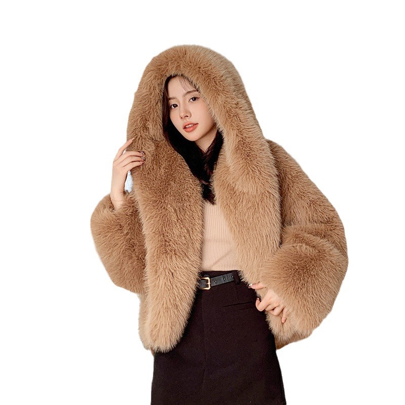 New Style Fried Street Eco-friendly Fur Faux Fox Fur Hooded Jacket Women's Korean-style High-grade Furry Warm Jacket