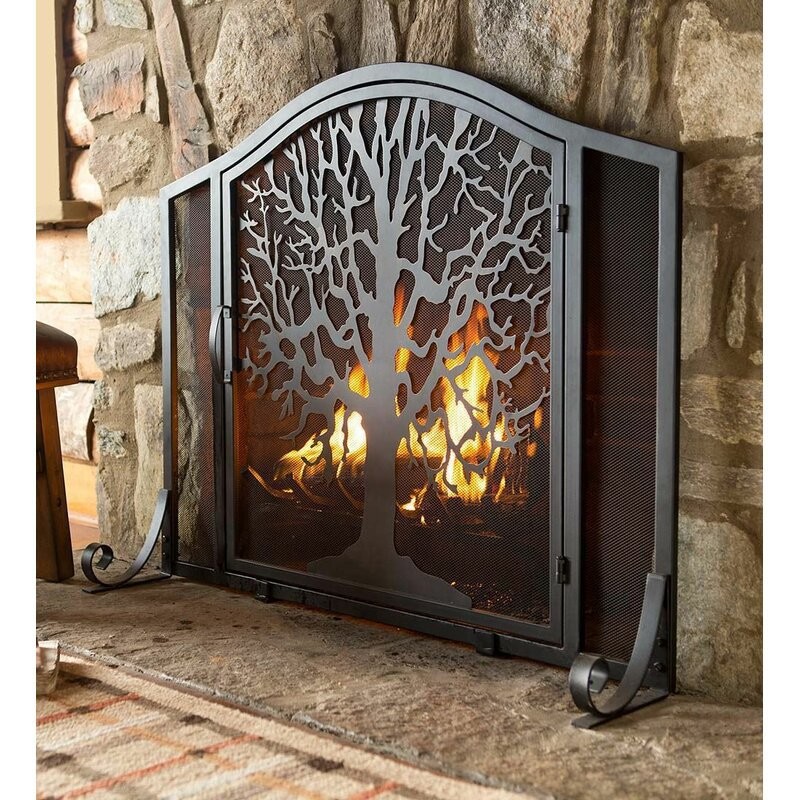 American Style Pastoral Wrought Iron with Door Wall Furnace Door Screen Partition Household Fire-proof Fire Bar Tree-shaped Fireplace Decorative Door