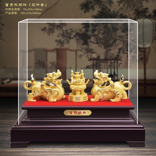 Pixiu Figurine for Attracting Wealth and Prosperity, Plush Sand Gold, Rich Pixiu, Promotional Gift for Insurance Companies and 4S Stores, Resin Gold-Plated