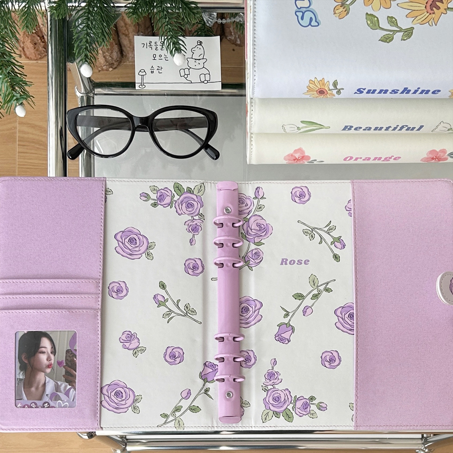 PU loose-leaf 6-hole photo album rose meow mi A5 widened four-square cute cartoon magnetic buckle 3 inch star album