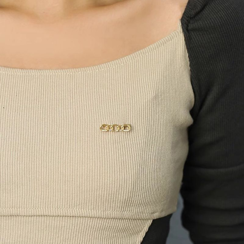 18K Gold Brushed Chain Ring Brooch Pendant, Fashionable and Versatile, High-End Universal Plain Gold Anti-Exposure Pin Brooch