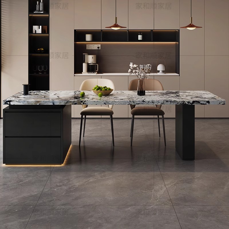 Flush Island Table Integrated Household Minimalist Pandora Rock Plate Multi-functional Middle Island Table and Chair Luxury Stone Rock Plate