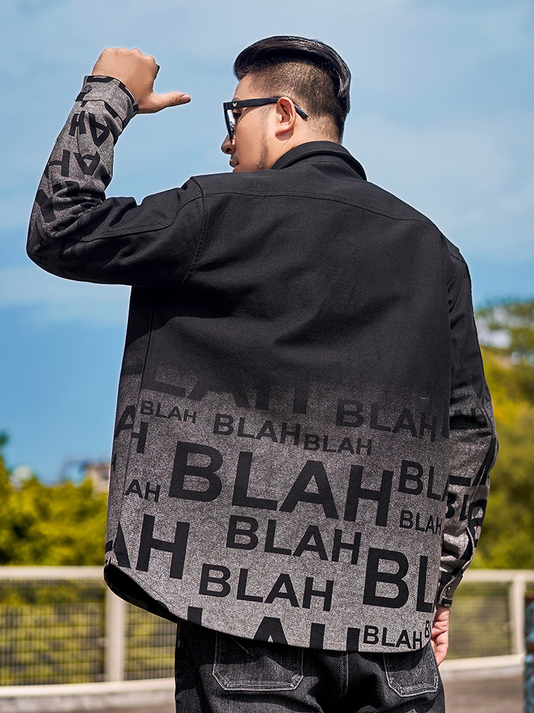 [Градиентная джинсовая куртка] плюс размер мужская модная рубашка с эффектом стирки однобортная куртка свободного кроя