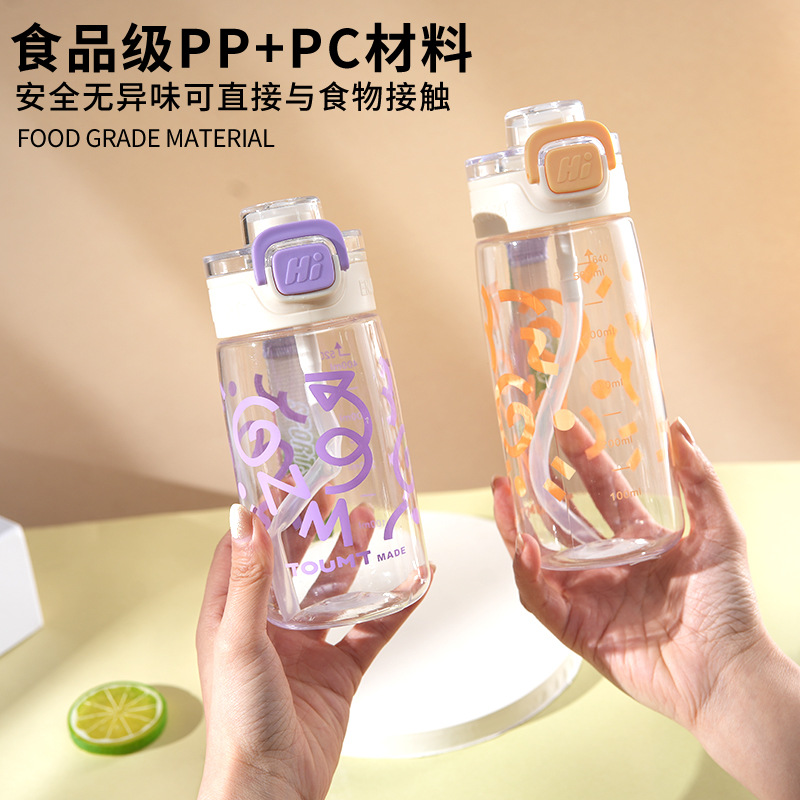 Plastic Bottle, Simple, High Temperature Resistant, Customizable Satchel Cup, Plastic Water Cup, Male and Female Students 520ml Straw Cup