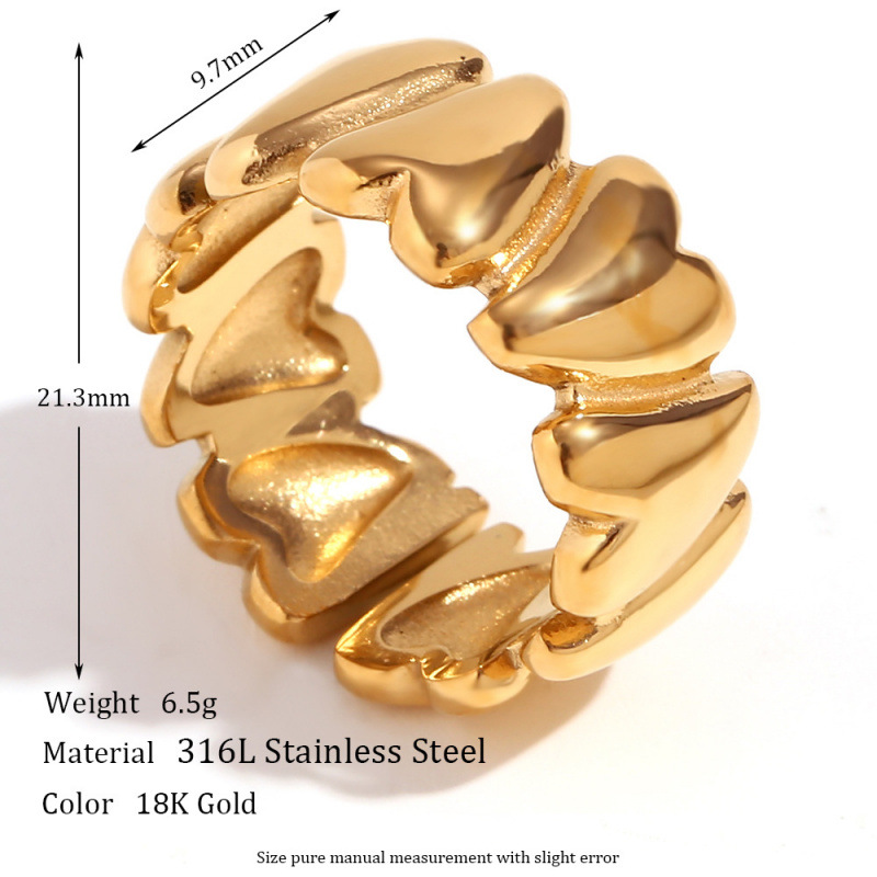 European and American Fashion Stylish Niche Internet Celebrity Popular Ring Stainless Steel Plated 18K Gold Art Heart Ring for Women