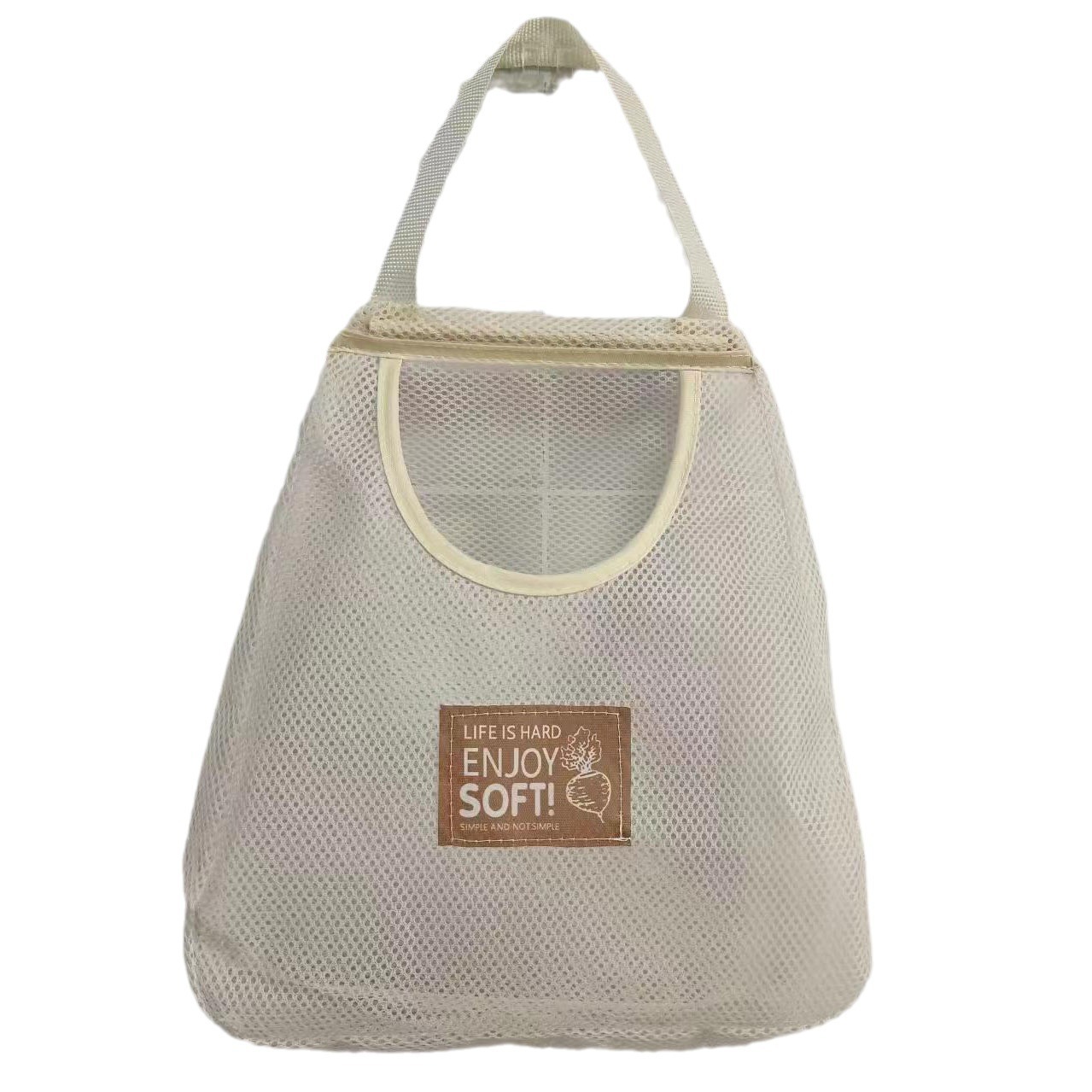 Home wall-mounted creamy-white storage hanging bag for ginger, garlic and onion hollow breathable storage bag wholesale