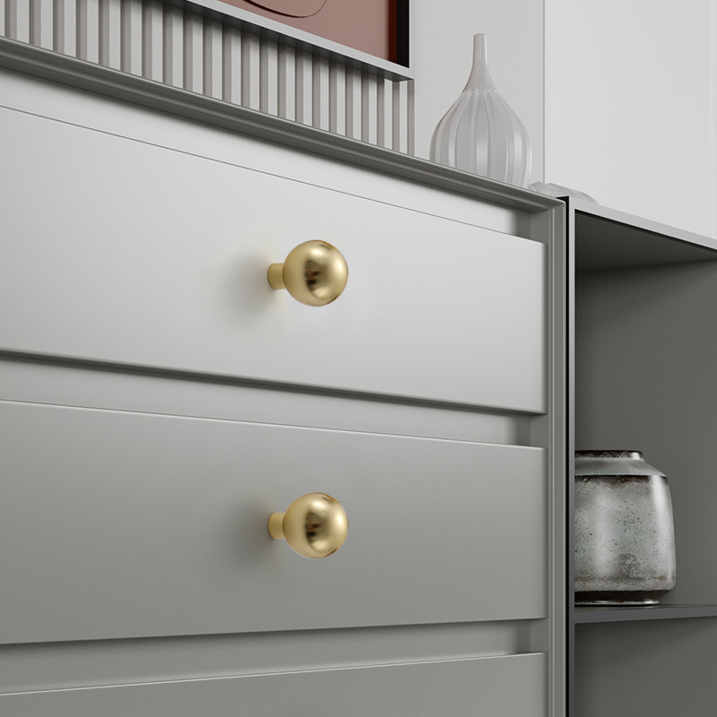 Golden Silver Single hole handle light luxury cabinet door modern minimalist wardrobe cabinet Nordic American round drawer handle