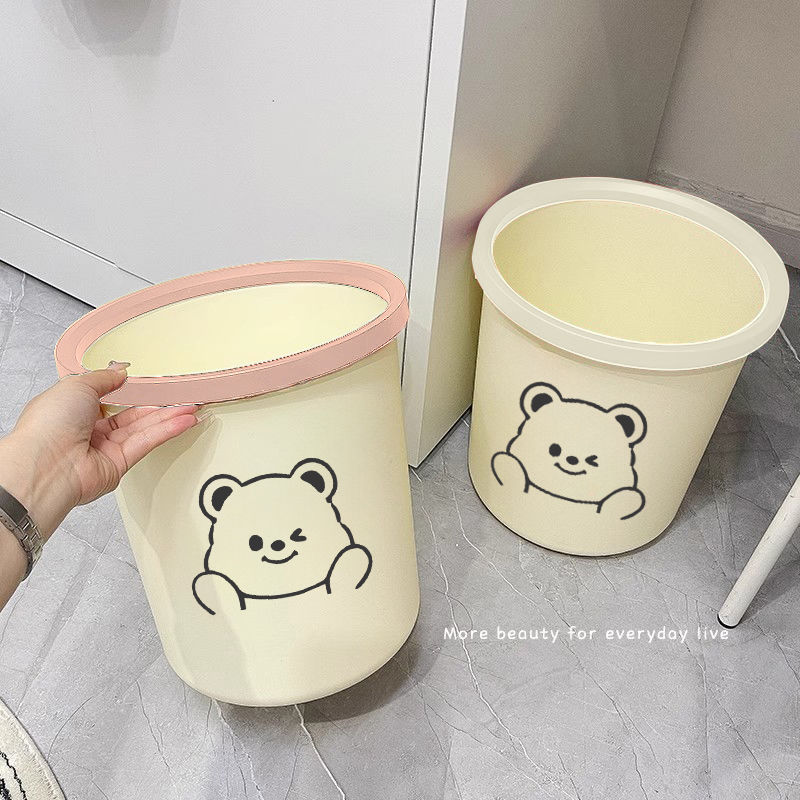 Trash Can Ins Cute Household Living Room Bedroom Office Trash Can Large Capacity Storage Trash Basket with Pressure Ring