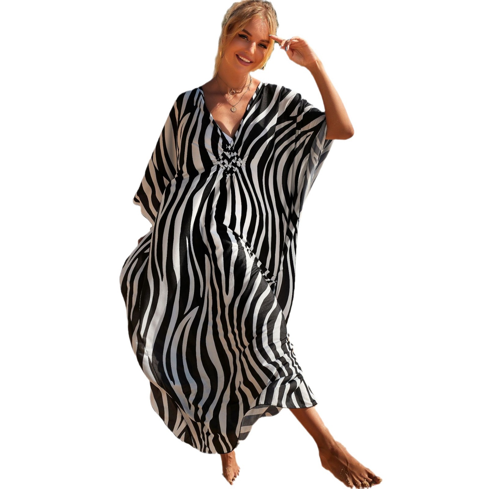 Zebra Print Mid-Waist Woven Oversized Beach Cover-Up Vacation Maxi Dress Cross-Border Amazon 8772 (47 Colors) Y