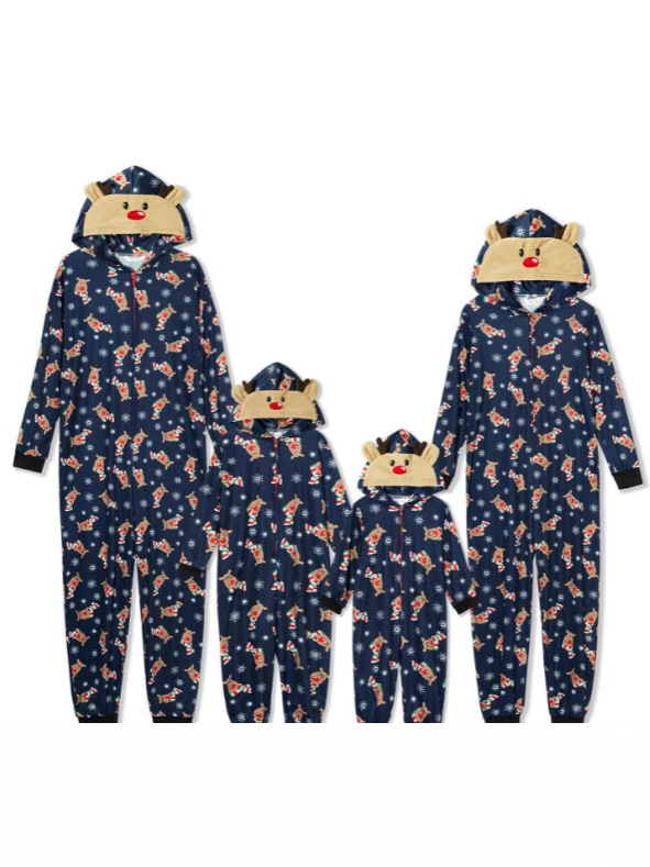 Christmas Family Dress Fashion Hooded Christmas Printed Jumpsuit Christmas Home Dress Jumpsuit Family Dress