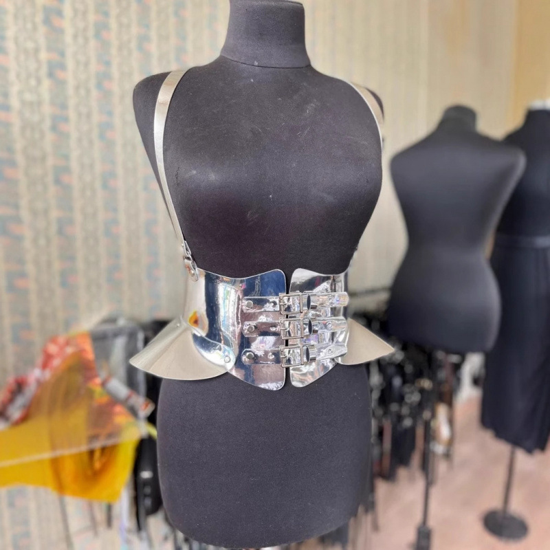 Cross-Border Fashion Women's One-Shoulder Waist Vest Pu Leather Harajuku Style Slimming Look Lace Clothing Accessories