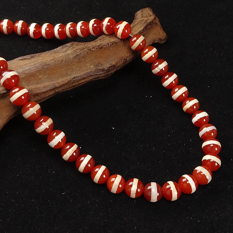 Grade 5A Red Agate First-Line Pharmacist Dzi Bead Bracelet Necklace Loose Accessories Spacer Beads Approximately 8*8mm Hot-Selling Popular Item